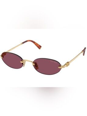 NEW Miu Miu MU A54S Gold Dark Violet Oval Rimless Sunglasses
